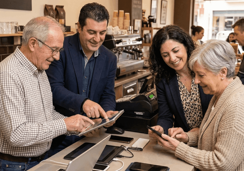 Senior couple using technology